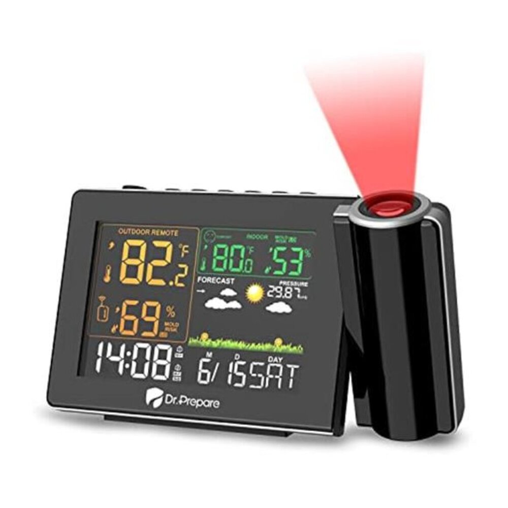 Projection Alarm Clock Ceiling Display Wireless Outdoor Thermometer Dual Alarm